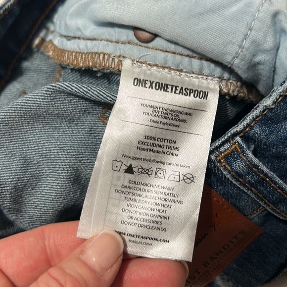 One Teaspoon High Waist Bandits Tuscany Dark Blue Wash Distressed Bleach Dye 25 - Picture 15 of 16